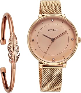 Titan Purple Stackables Quartz Analog Pink Dial Stainless Steel Strap Watch for Women-2673WM04F