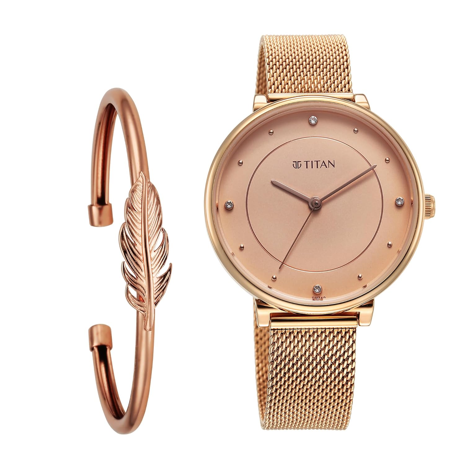 Titan Ladies Purple Stackables Quartz Analog Pink Dial Rose Gold Stainless Steel Strap Watch for Women – NT2673WM04F