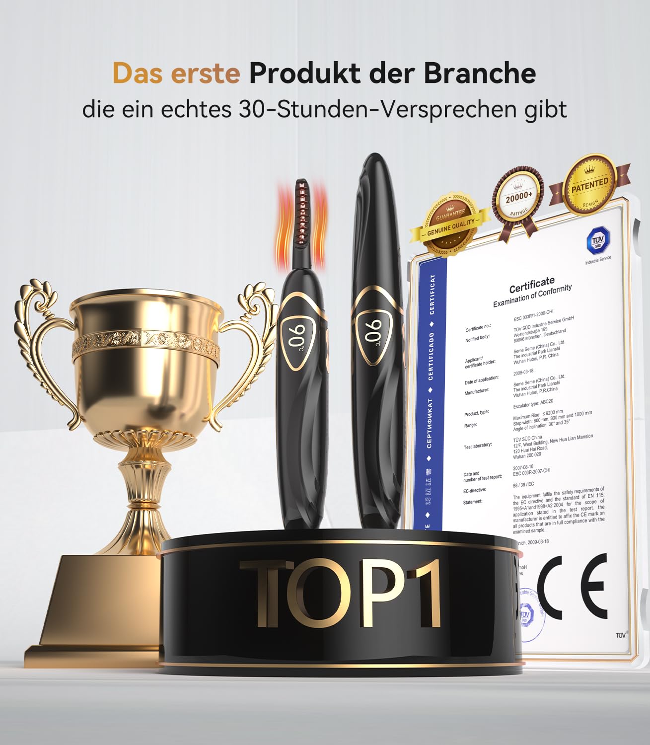 2-IN-1 Wimpernzange Beheizbar mit LCD Temperaturanzeige 60–90°C【30h Schwung Wie Frisch Gestylt】【Sofortiges Styling Ohne Hitzegefühl】Wimpern Curler für sicheres Styling zu Hause, im Büro und auf Reisen