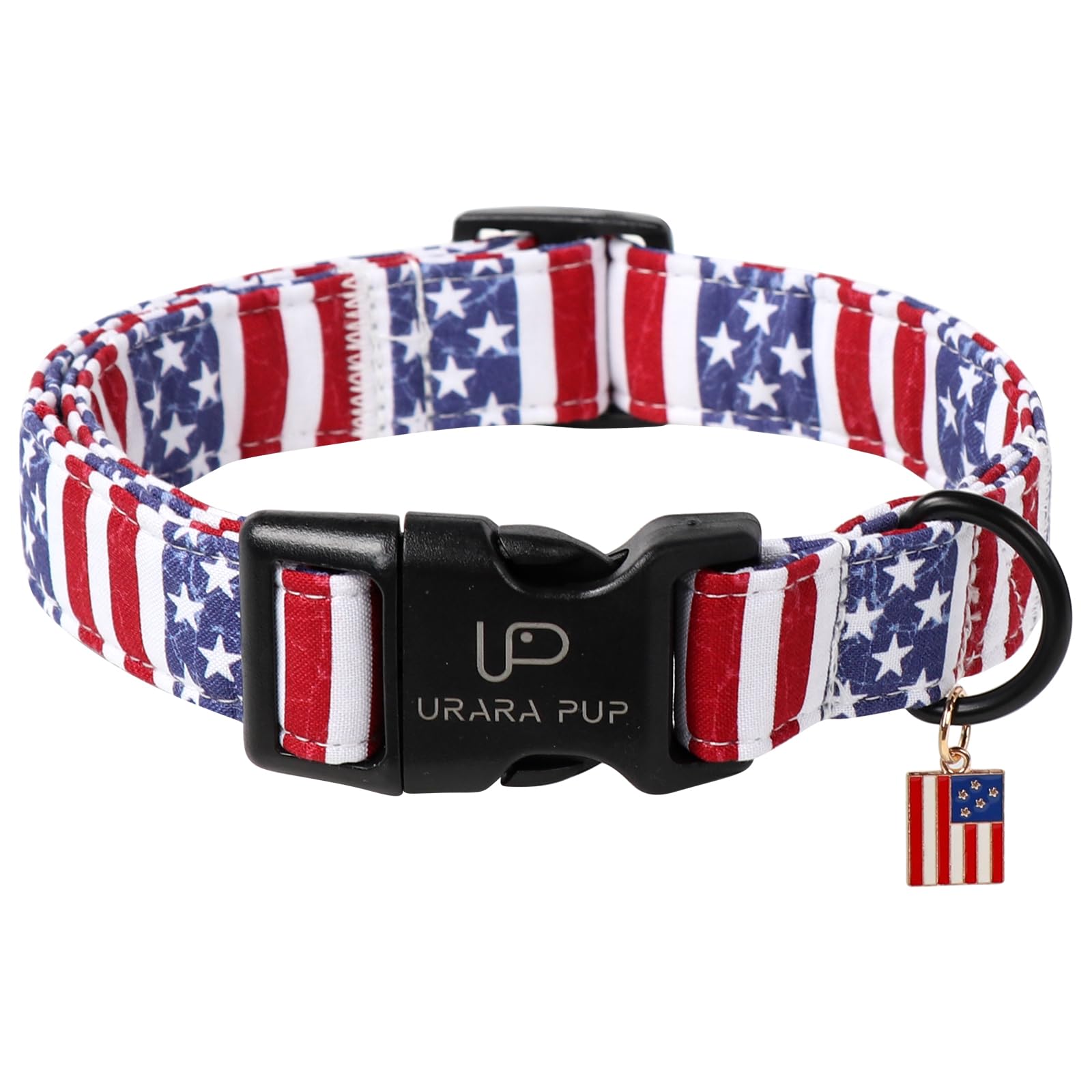 UP URARA PUP Flag Dog Collar, 4th of July Comfortable Cotton Dog Collars, American Flag Collar for Medium Girl Boy Dogs, Patriotic Collars with Quick