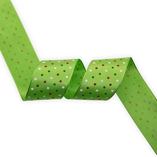 Miniatura 3 de Cinta de borde con alambre de varios lunares, carrete de 1-12 pulgadas, 32.8 ft, verde con puntos de Navidad, uso para envolver regalos, corona,