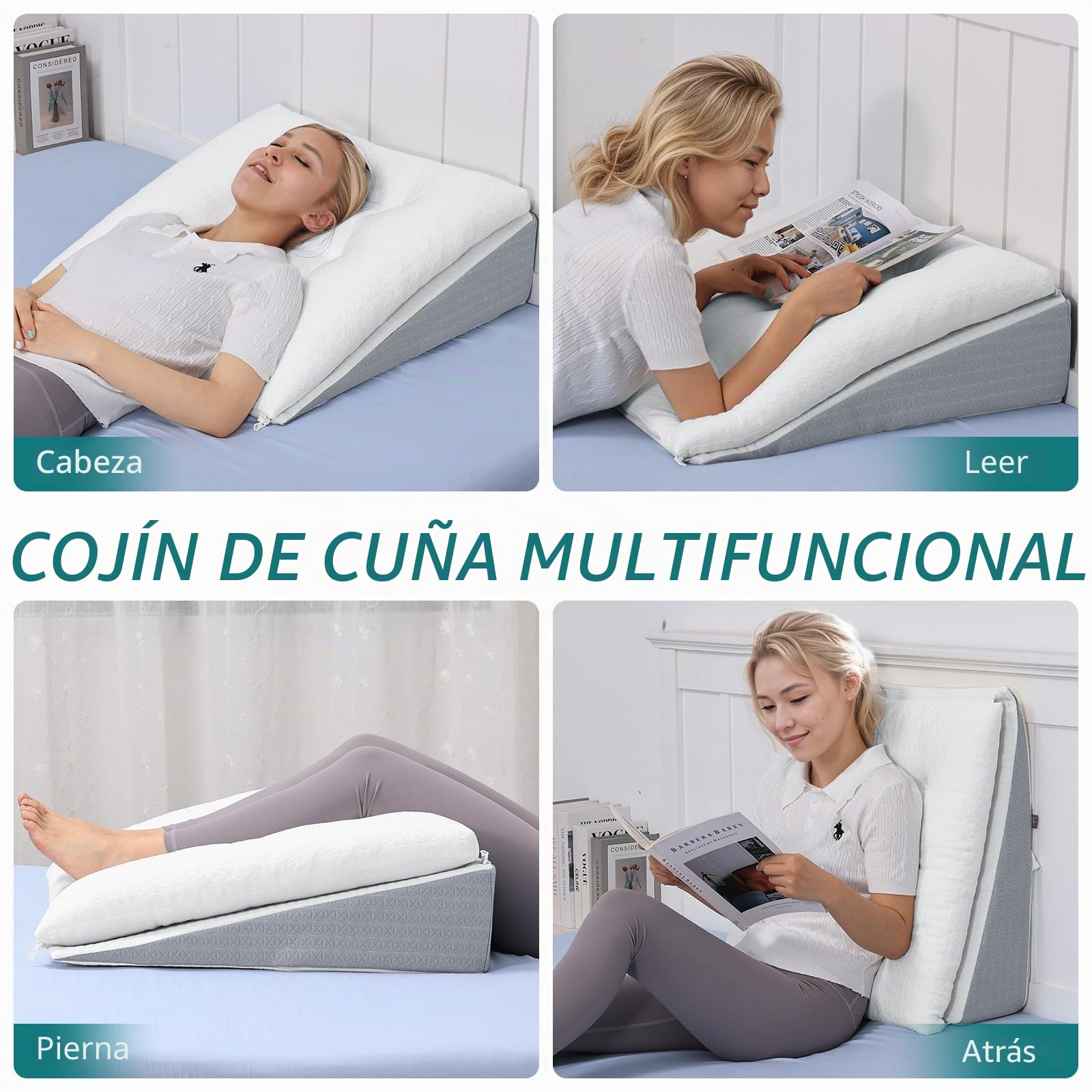 GOFORIT Cojín de cuña para cama y sofá, cojín de espuma viscoelástica personalizable, cuña de colchón, cojín de lectura grande para aumentar el sueño, cojín lumbar como cabecero de cama, cojín de