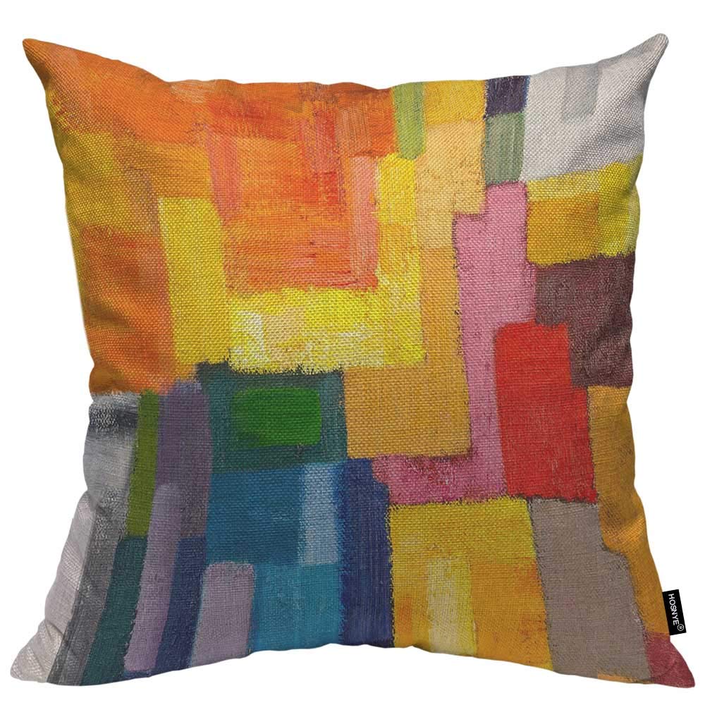 HOSNYE Colored Rectangles Cotton Linen Throw Pillow Case Wall Graffiti Interior Decoration Modern Art Abstract Pillow Cushion Covers Home Sofa