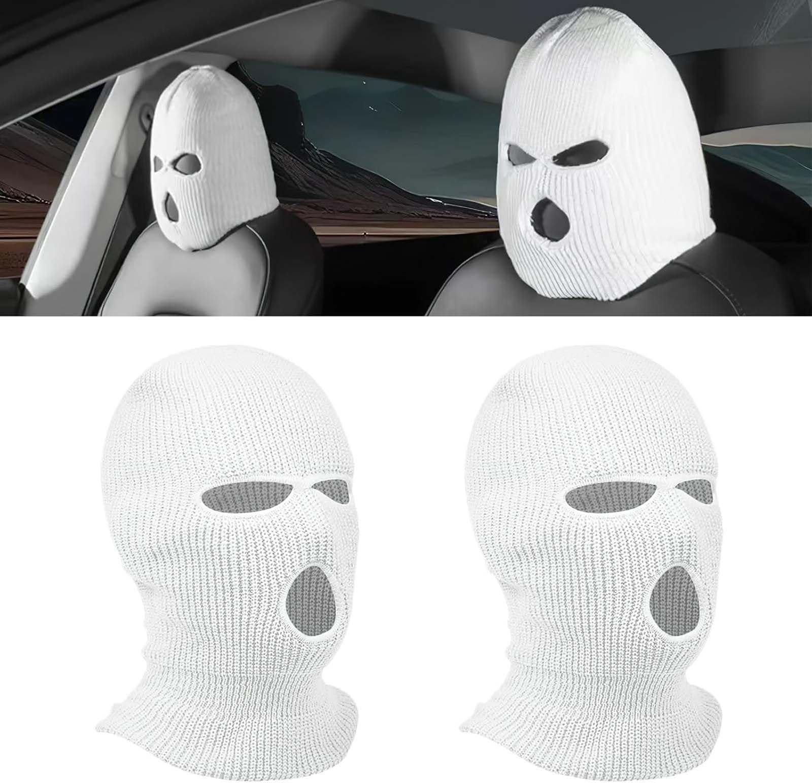 JINGMU 2 Pcs Car Headrest Covers for Mitsubishi L200 Ⅳ Double Cab 2010-2015, Funny Car Headrest Covers, Dustproof Car Head Protector, Hole Knitted Face Covers for Running and Cycling