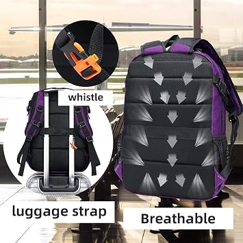FENGDONG Durable Waterproof Travel Large Laptop Backpack 17.3 inch,College Backpack Bookbag for Men & Women Business Backpack with USB Charging Port and Headset Port Purple