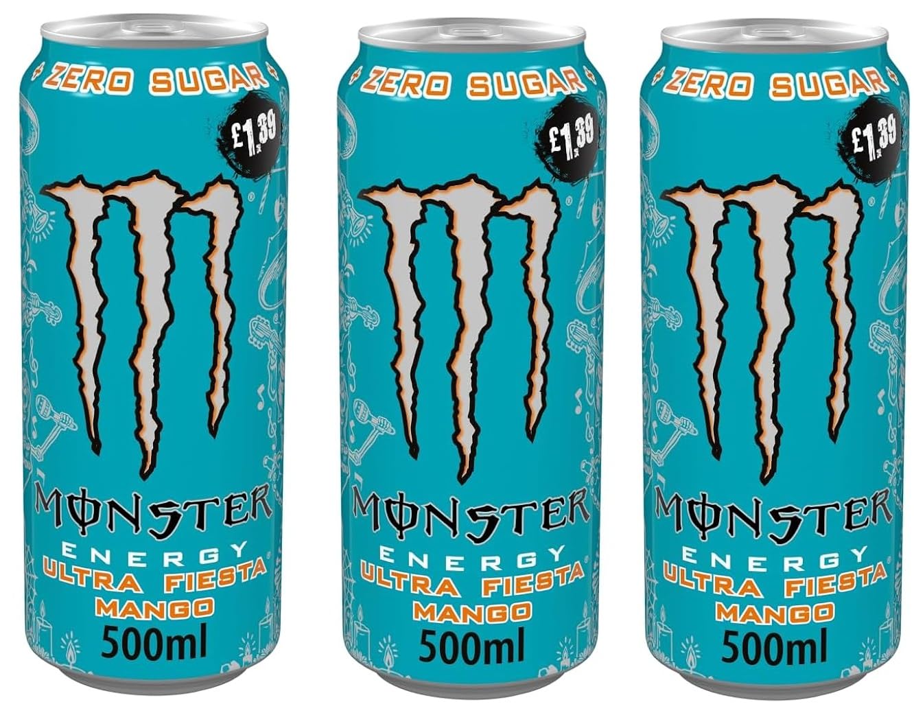 Monster Energy Drink Ultra Fiesta Mango Zero Sugar Energy Drink, 500ml Can, Pack of 3 (Product Of USA)-image-44