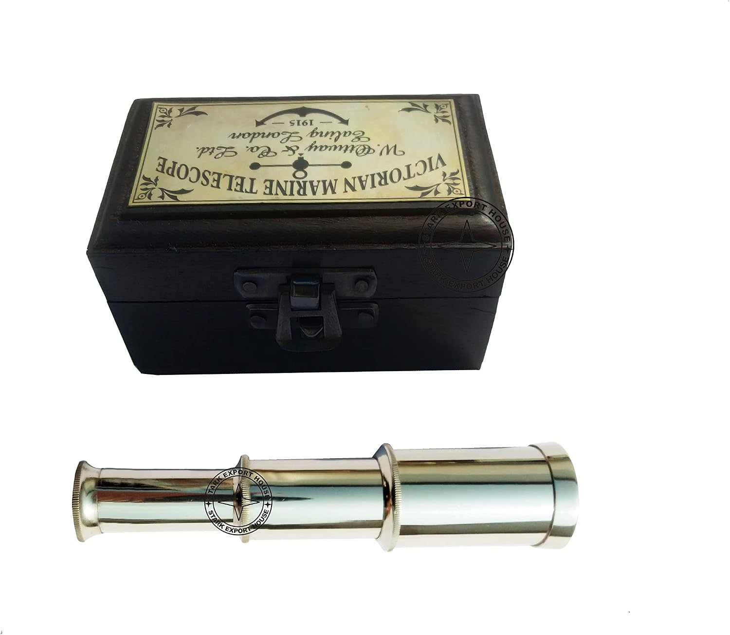 Brass Designer Telescope Marine Handheld Spyglass Telescope Binoculars 6 Inch With Wood Box Vintage Style Best for Gift (REVA)