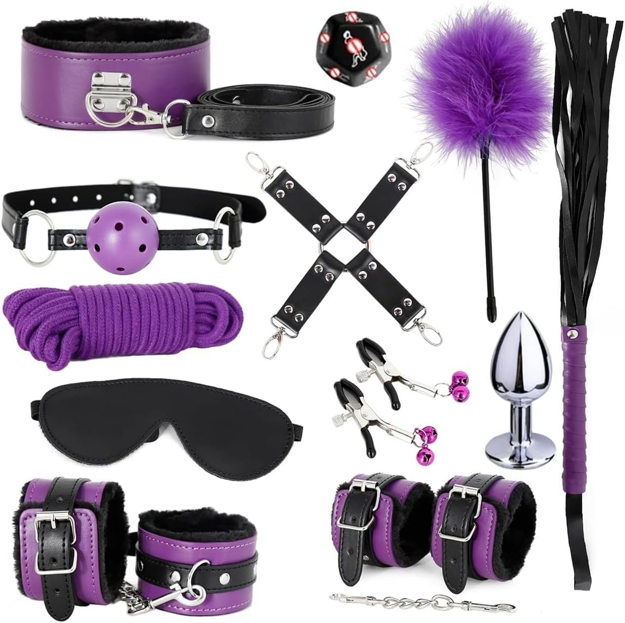 Yoga Bed Training Set Black 12 Pieces Purple, 3. Made of Synthetic Leather Material, Super Soft and Adjustable -H