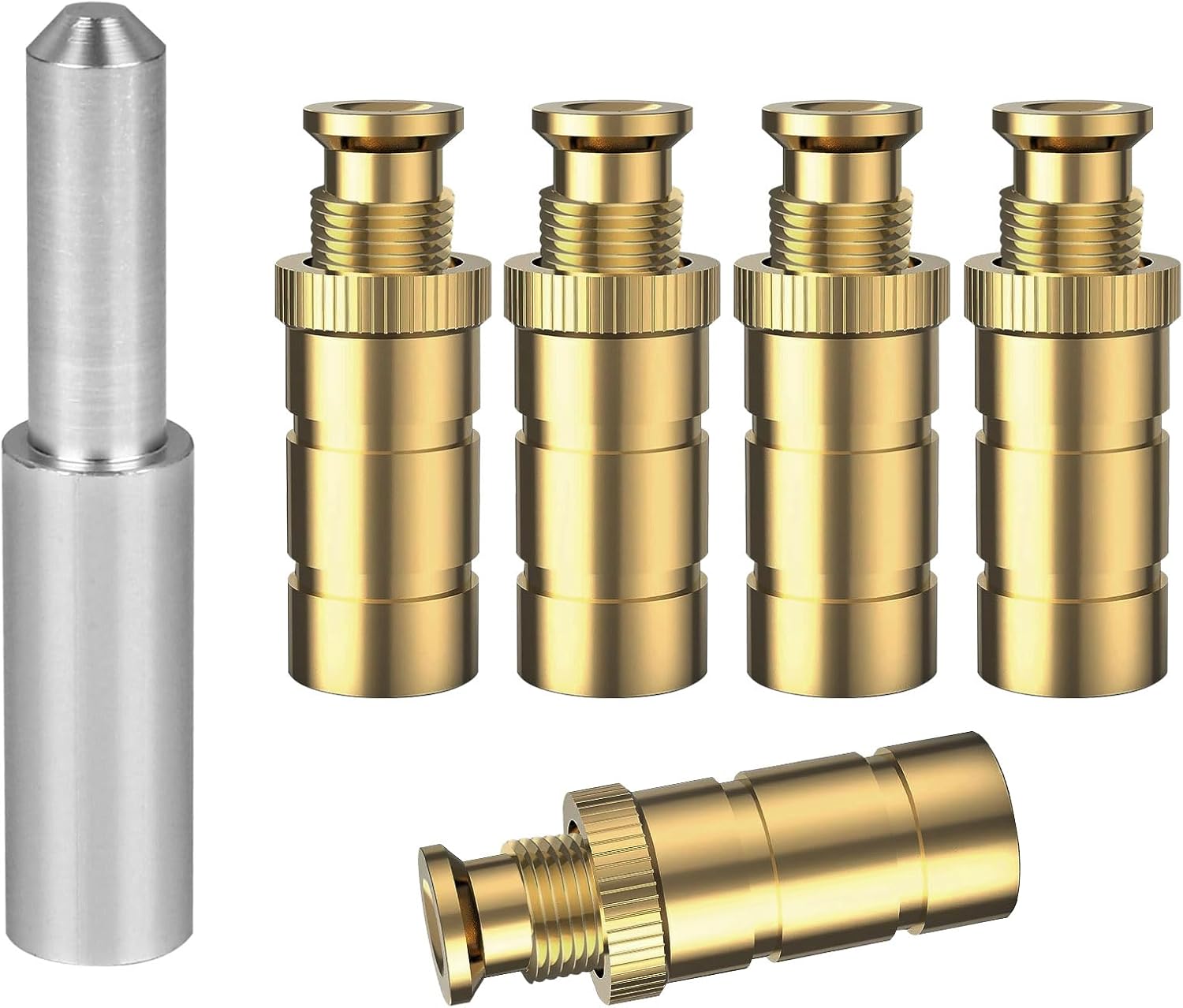 iCover 5PK Brass Extended Anchors with Head Screw Bolts Kit Go with 1 PK Tamping Tool for Pool Safety Cover Installation, Suitable for Concrete and Pavers Deck