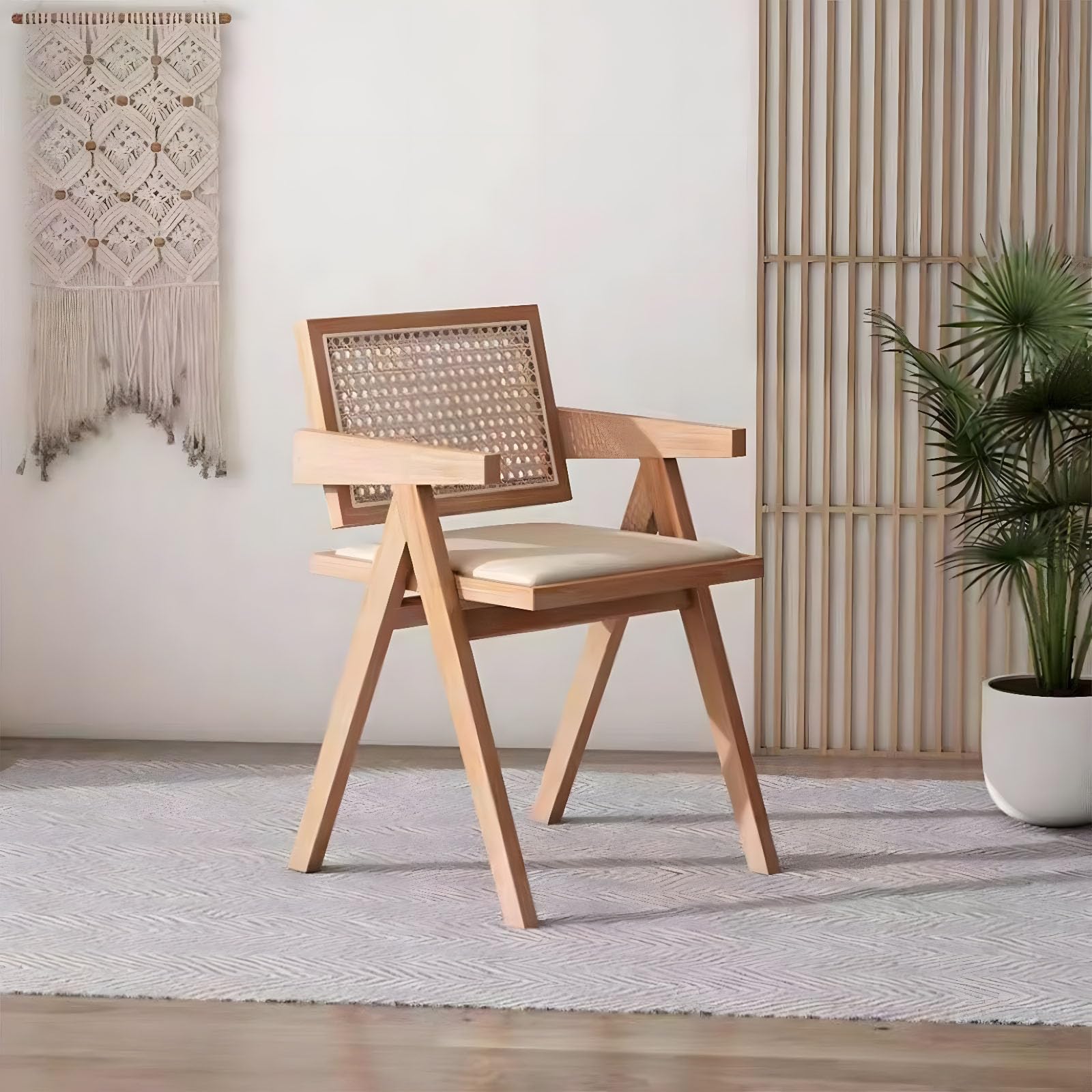 Chaise vintage en rotin bois massif style Wabi-Sabi rétro confort