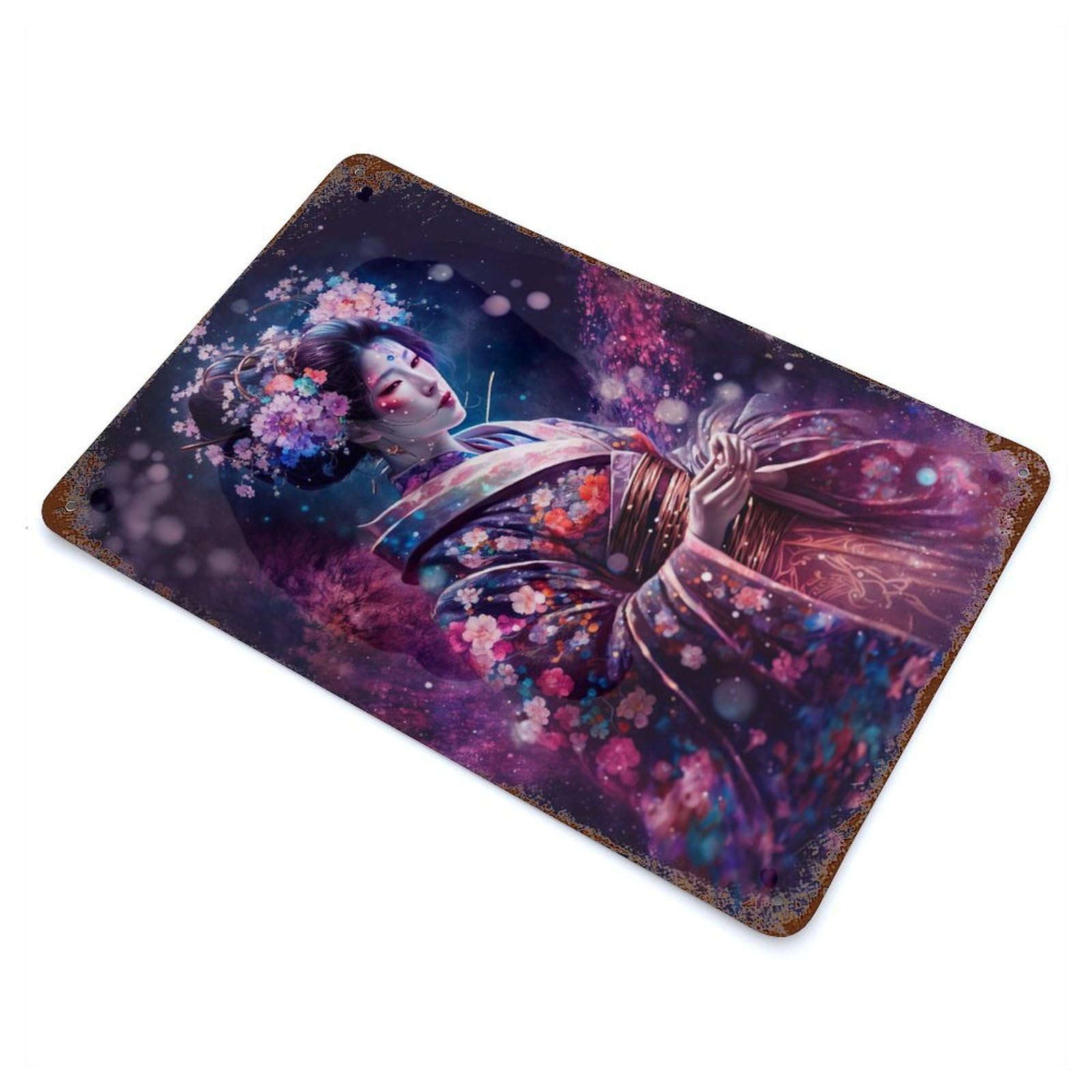 Mysteries of Geisha Art Rust Effect Tin Sign 11.8"x7.9", Ideal for Farmhouse, Kitchen And Entryway Decor