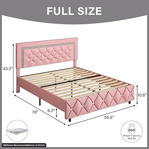 Miniatura 108 de BarnFurin - Base de cama matrimonial con cabecera capitoné, plataforma tapizada con diseño de diamante, base de colchón, soporte de listones de