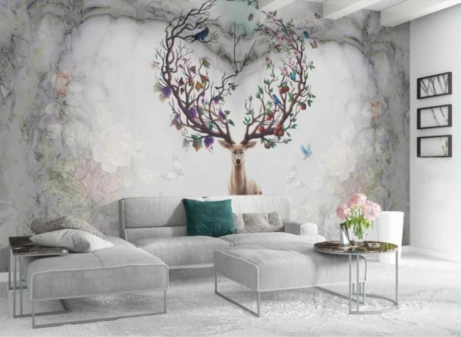 Papier peint mural 3d cerf en intissé pour deco salon et chambre