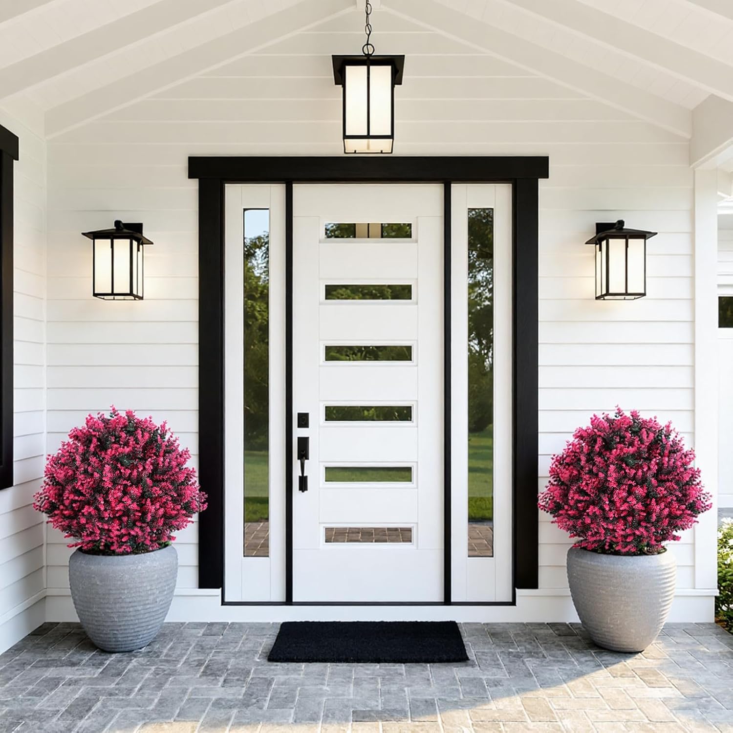 Garvee 2 Pack Artificial Red Flower Topiary Ball with Stake, UV Resistant Fake Red Topiary Tree, Outdoor Artificial Shrubs for Patio Pathway Porch Front Yard Decor, Year Round Faux Topiary Stakes