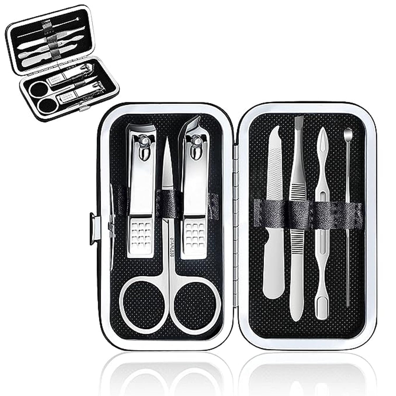 SG unique style Manicure Set, 7 pcs Nail Clippers Tool Nail Care Professional Travel Grooming Kit Tools Gift Stainless Steel with Luxurious PU leather case For Men Women Friends Parents-picture-10