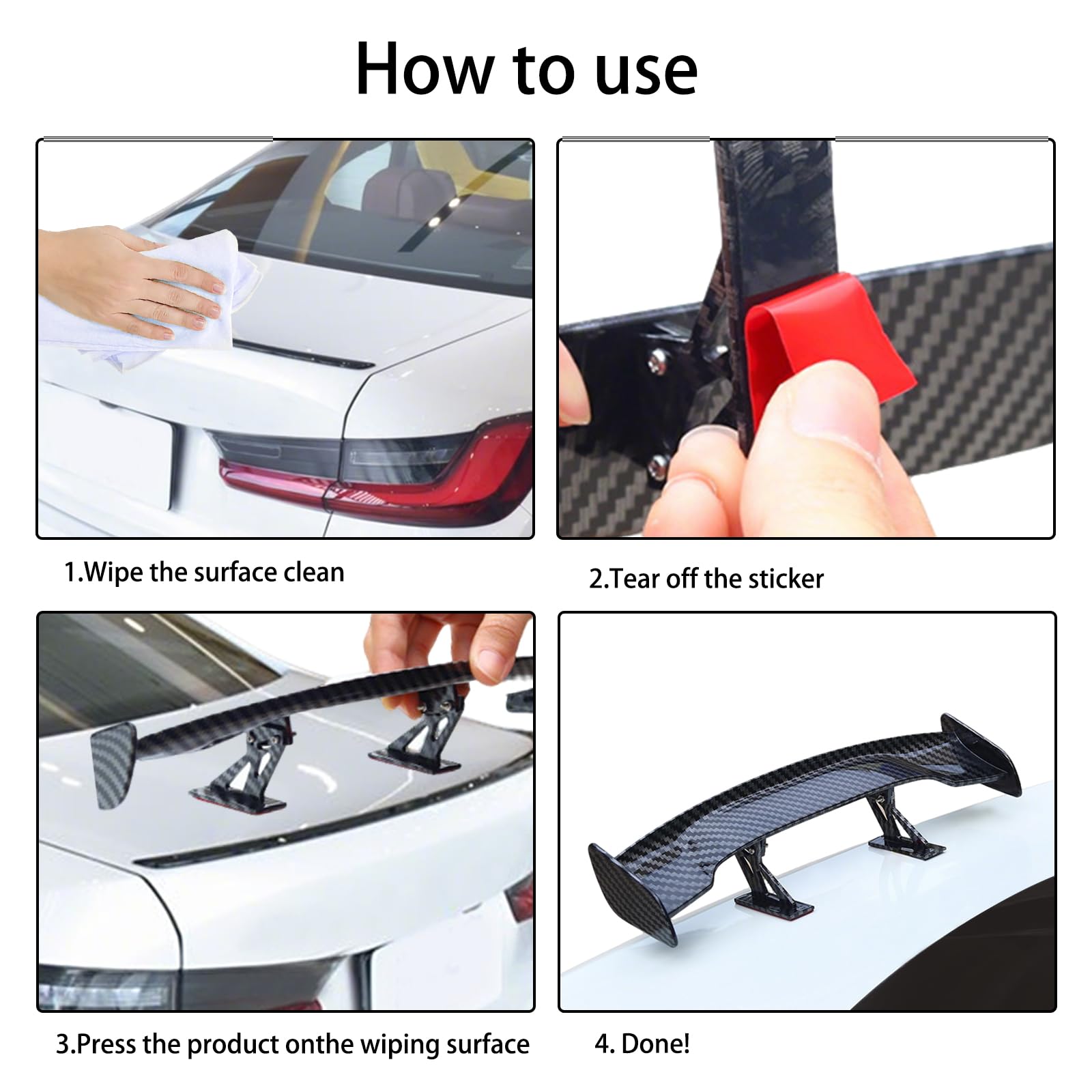 Auto Mini Spoiler Wing, uniwersalny tylny spojler, mini tylny spojler bez perforacji, dekoracja bez perforacji zapewniająca stabilność samochodu, może służyć do dekoracji, stabilności pojazdu