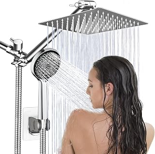 Ashwanth 8 Inch High Pressure Rain Shower Head with Handheld Combo, 11" Adjustable Arm, 5 Modes, Chrome Rainfall System