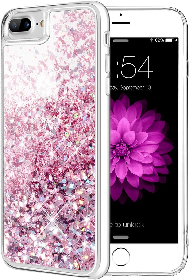 Caka iPhone 8 Plus Case, iPhone 7 Plus Glitter Case Girly Women Flowing Luxury Bling Glitter Sparkle Liquid Floating Soft TPU Case for iPhone 7 Plus 8 Plus (5.5 inch) (Rose Gold)