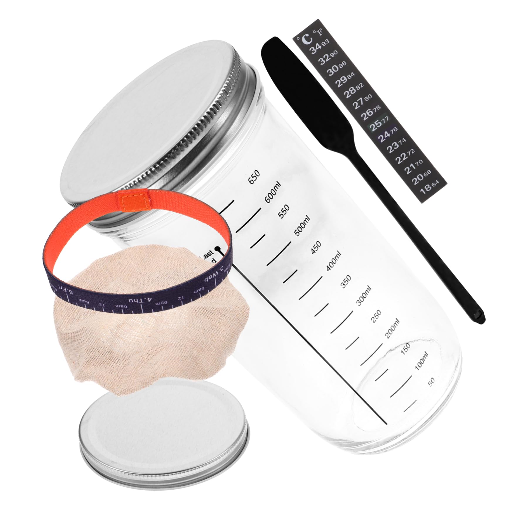 Barattolo per Lievito Madre in Vetro Set di Contenitori Sigillati Bilancia per Conservazione e Fermentazione Incluso Coperchio Ermetico e Spatola in Silicone