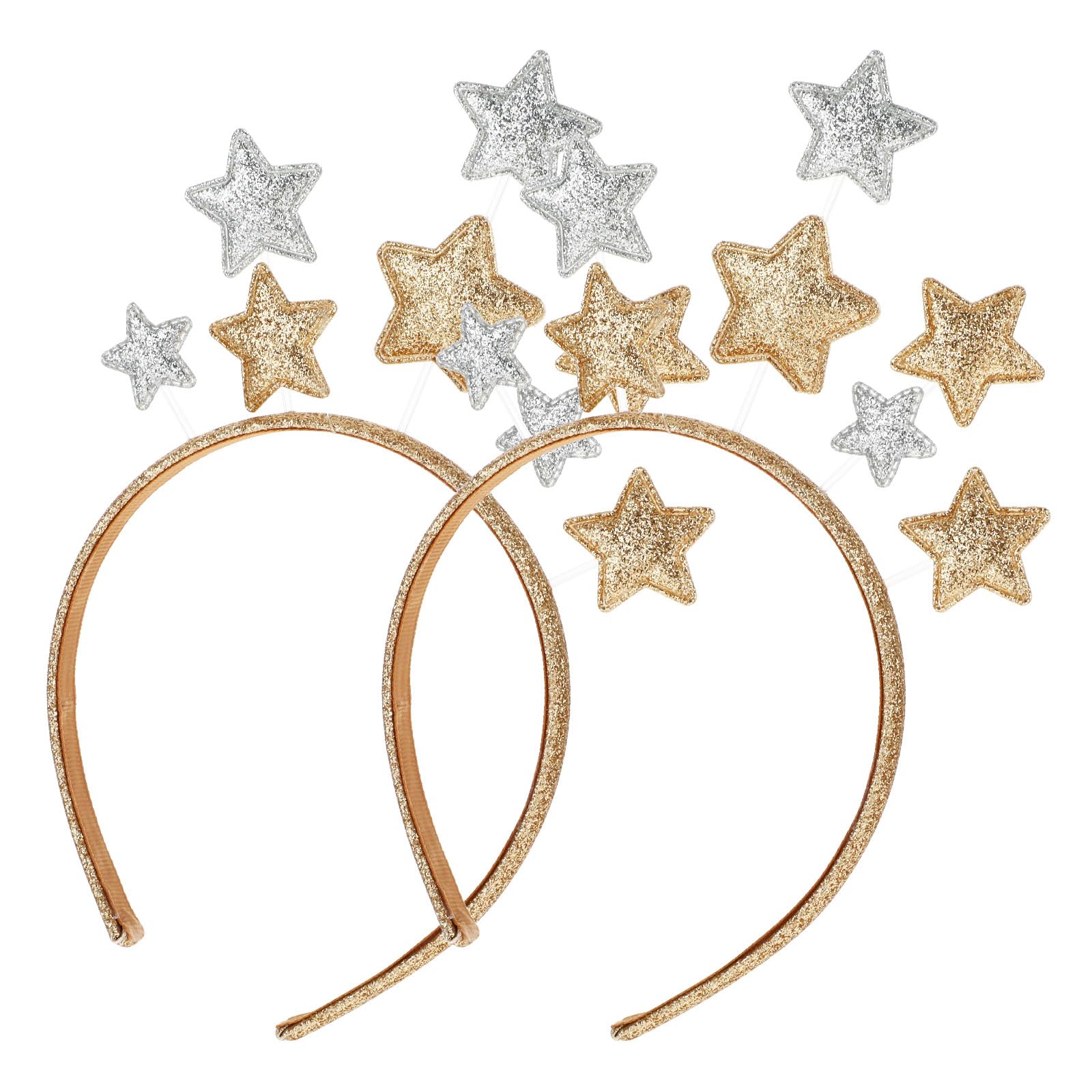 Star Headband, 2 Pieces Hairband with Gold and Silver Star Hair Hoops, Hair Accessories for Party Festival Holiday Birthday Kids Adults, One Size Gold+Silver