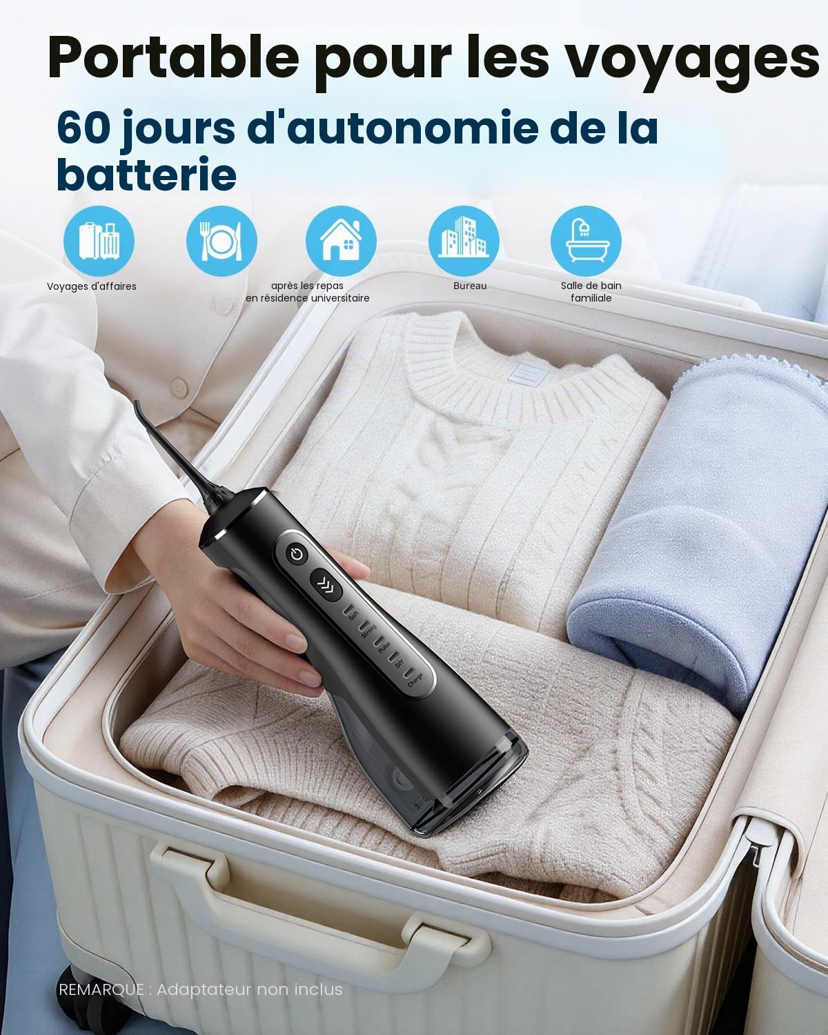 JTF Jet Dentaire Hydropulseur Oral - 300 ML Sans Fil Irrigateur, 3+1 Modes, Étanche IPX7 Water Flosser, Idéal pour Orthodontie, Appareil Dentaire, Gencives Sensibles Maison et Les Voyages(Noir)