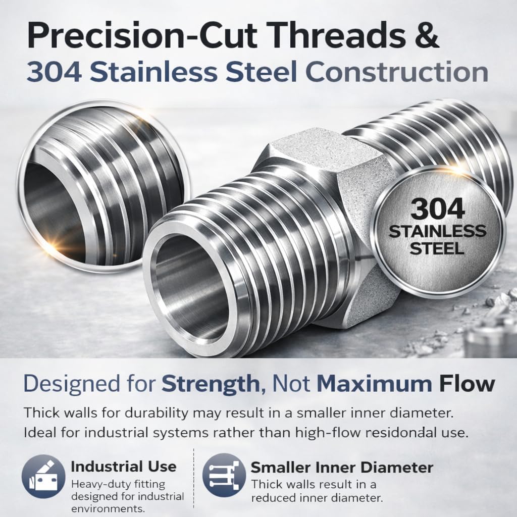 SummerHolz 3/8" NPT Hex Nipple, 304 Stainless Steel Male-to-Male Threaded Pipe Fitting for Air Compressor, Pneumatic, Hydraulic & Industrial Lines, 2-Pack
