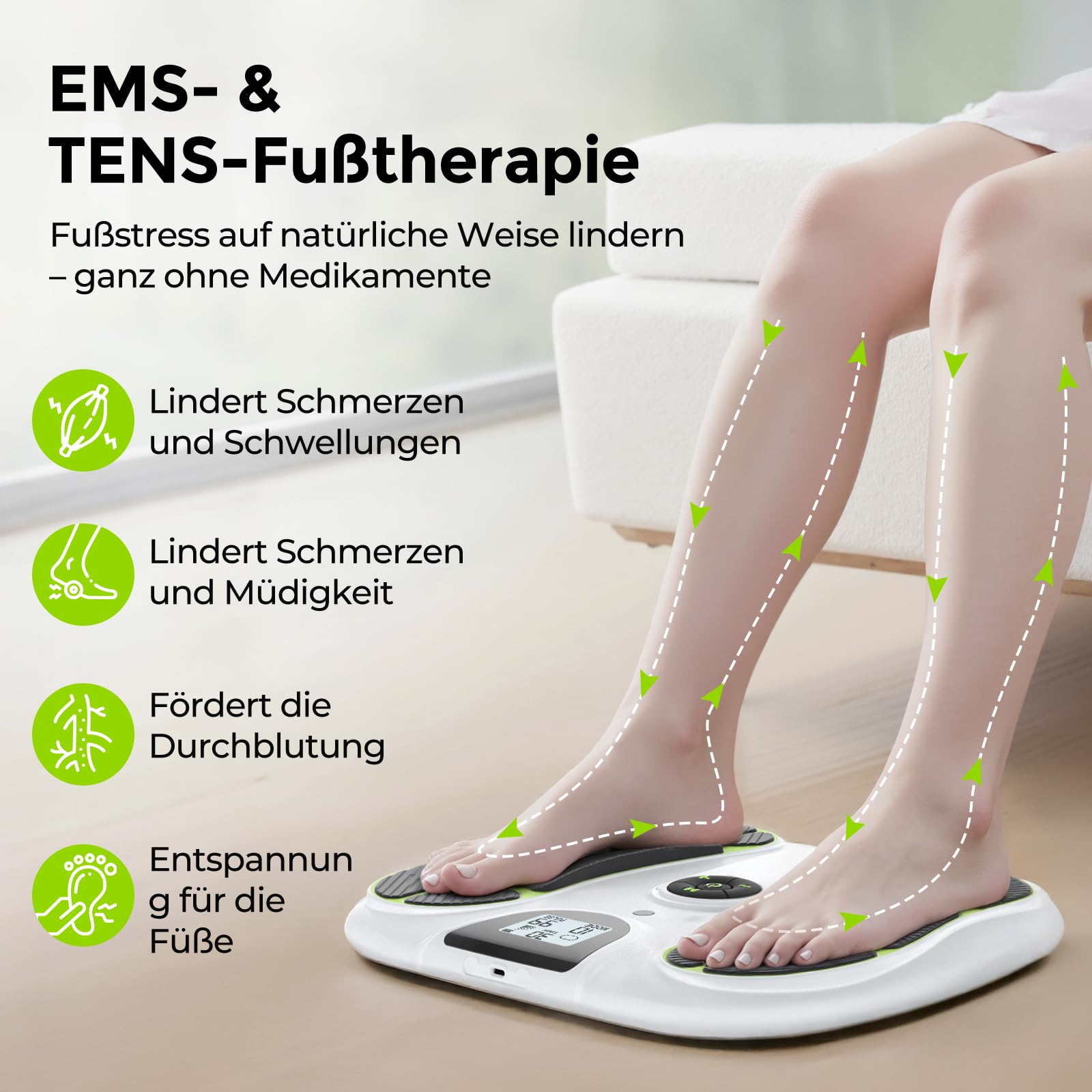 AUVON TENS & EMS Durchblutungs-Stimulator für Schmerzen & Durchblutung, 10 Modi 50 Intensitätsstufen 40h Akkulaufzeit, EMS Fußmassagegerät für medikamentenfreie Entlastung für Senioren/Stehende Berufe