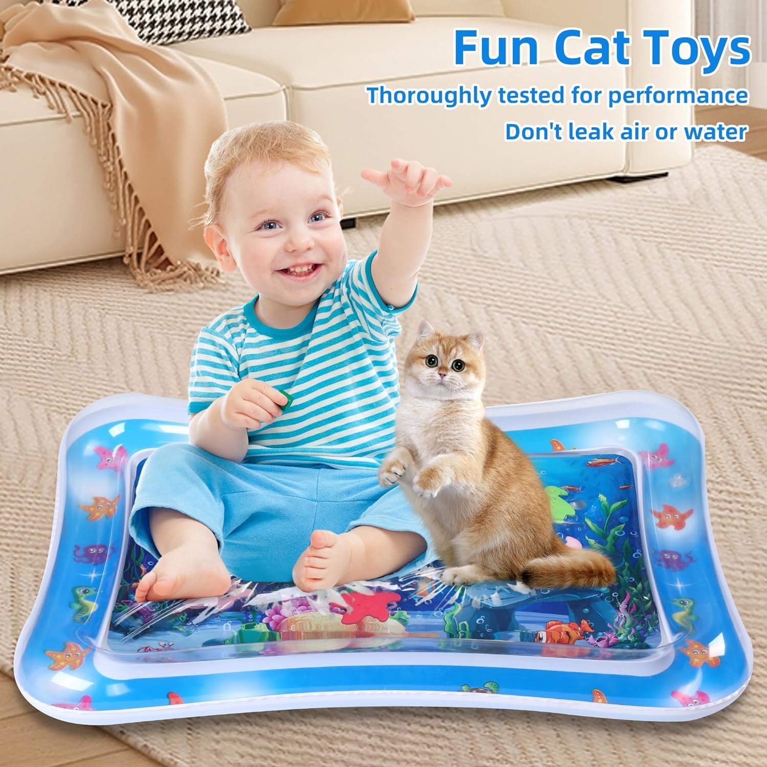 Cat Tunnels for Indoor Cats, Thickened Water Mat Newest Kitten Toys Sensory Play Cats Pet, Accessories, Sensor Kids Cool Comfort Inflatable Tummy Time