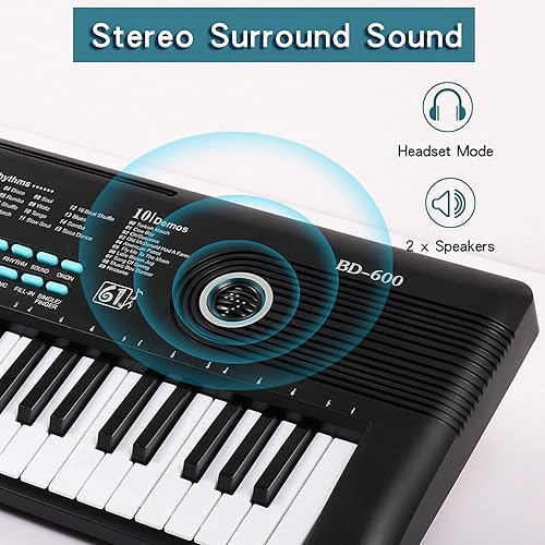 Miniatura 2 de biikoosii Piano de teclado de 61 teclas, piano digital electrónico con micrófono de altavoz integrado, teclado portátil para enseñanza de regalo