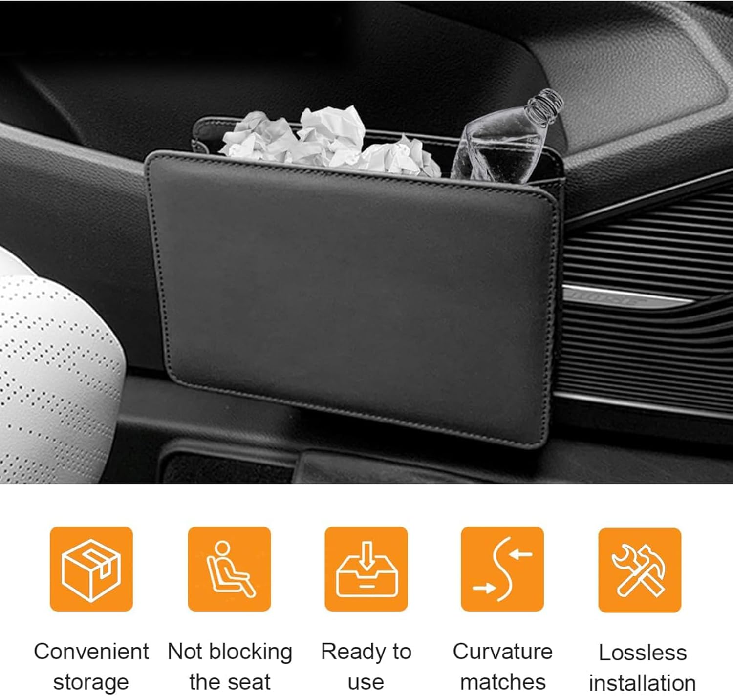 2pcs Car Trash Can For Audi TT 8J TTS 2010 2011 2012 2013 2014, Garbage Cans Foldable Waterproof Leather Dustbin Garbage Organizer Holder Interior Accessories