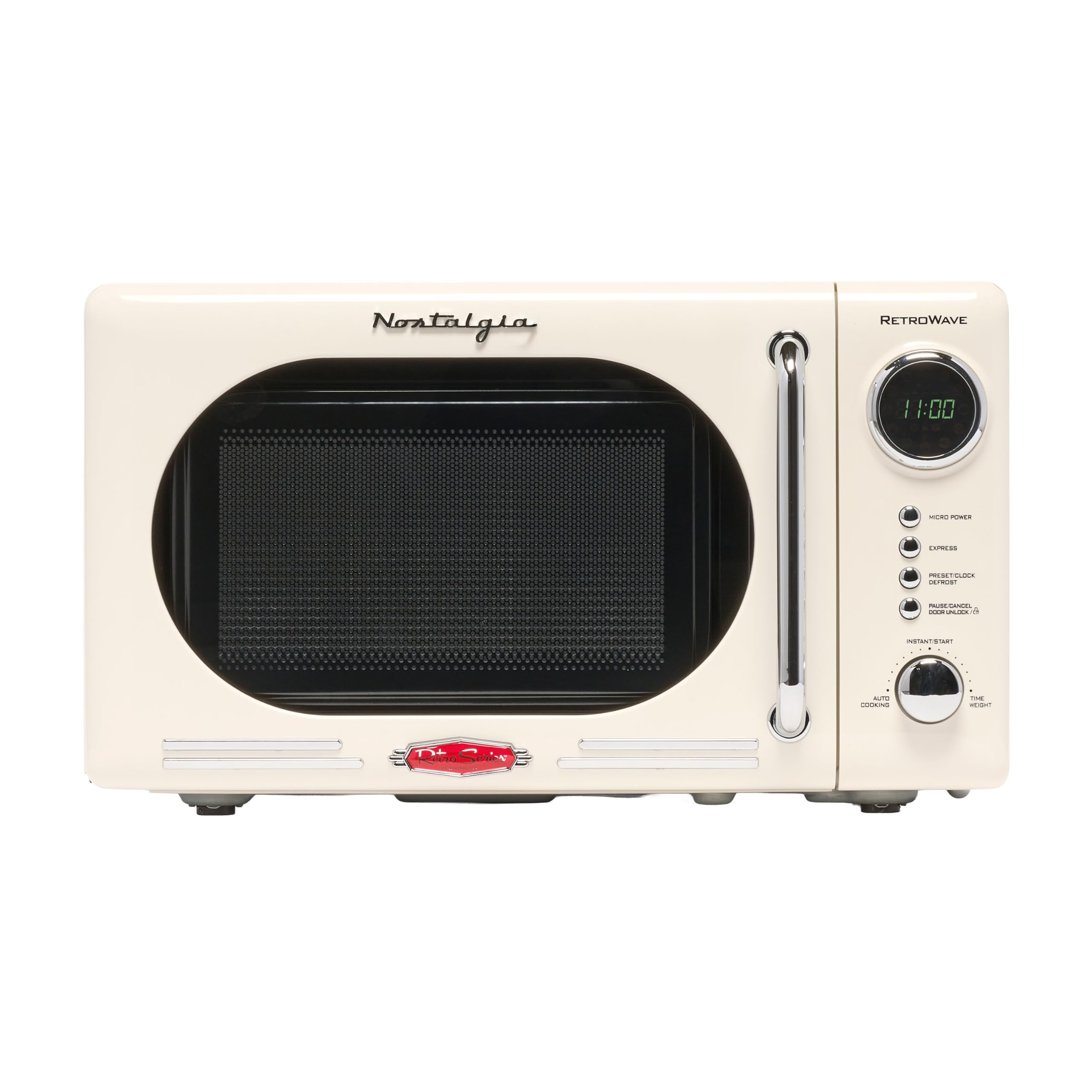 Nostalgia NRMO7IVY6A Retro Compact Countertop Microwave Oven, 0.7 Cu. Ft, Ivory