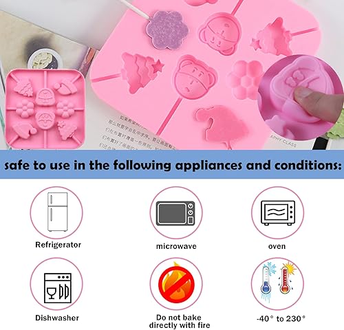 Miniatura 4 de Juego de moldes de silicona para piruletas de Navidad, 8 agujeros, suministros para hacer dulces, lindos moldes de silicona para piruletas de