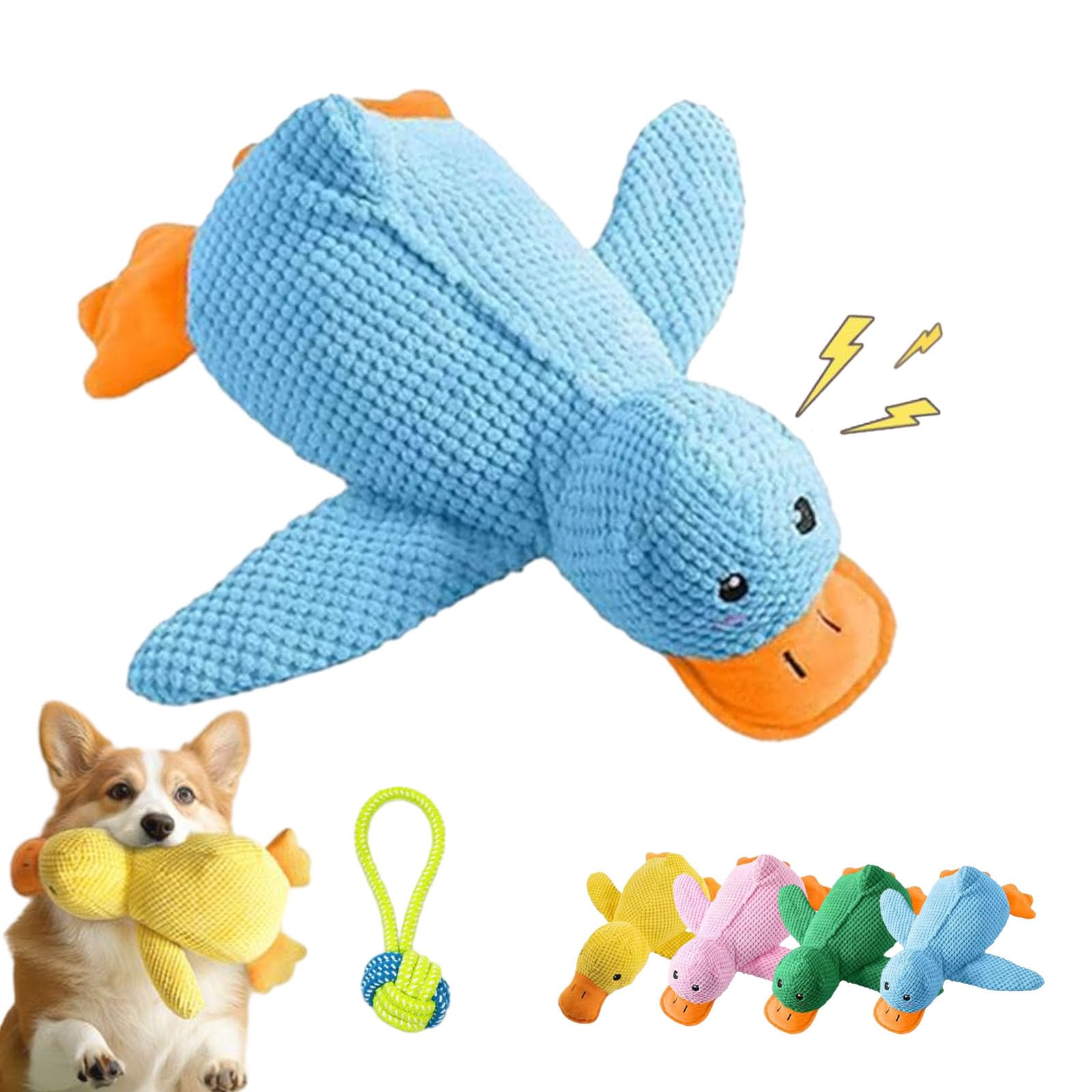 Gienslru 2026 New Upgraded Calming Duck Toy for Dogs, Quacking Crinkle Duck Comfort Calming Toy for Dog, Interactive Stuffed Duck Dog Toy, Soft Stuff Pet Chew Toy, Dog Toy Duck (Blue, Small)