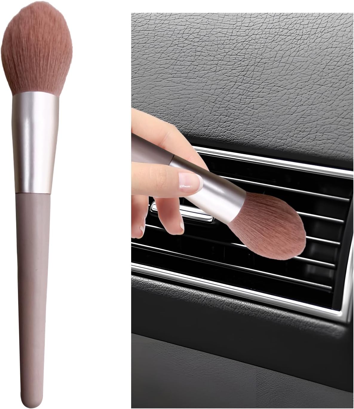 Car Interior Dust Brush, Soft Scratch Free Auto Detailing Brushes, Universal Vehicle Interior Cleaning Tool for Automotive Dashboard, Air Vents, Leather(Long Pink)