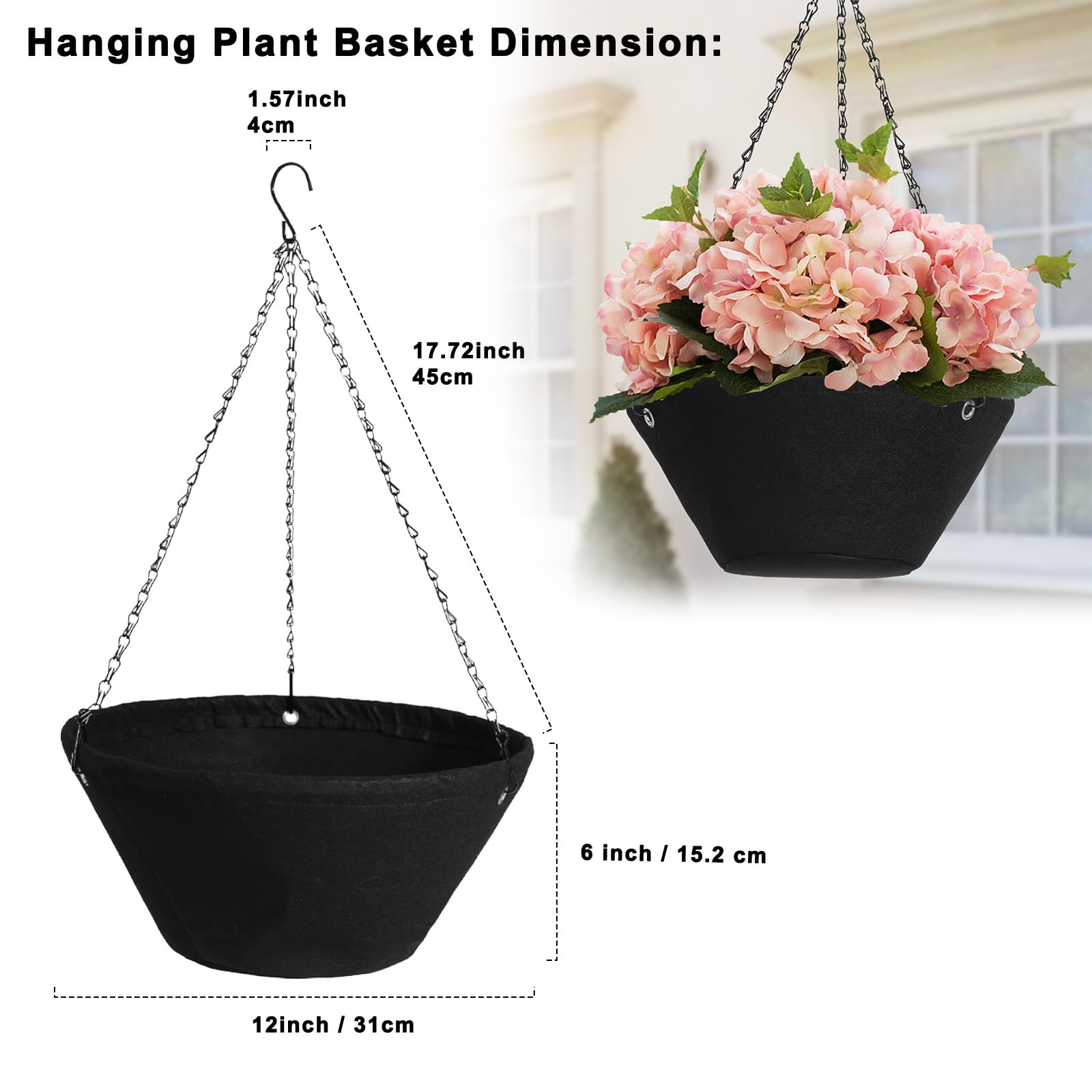 QOXEZY 2 cestini da appendere per piante, vasi da fiori appesi per esterni, vasi da fiori con drenaggio, catene in plastica per appendere secchi con reti impermeabili