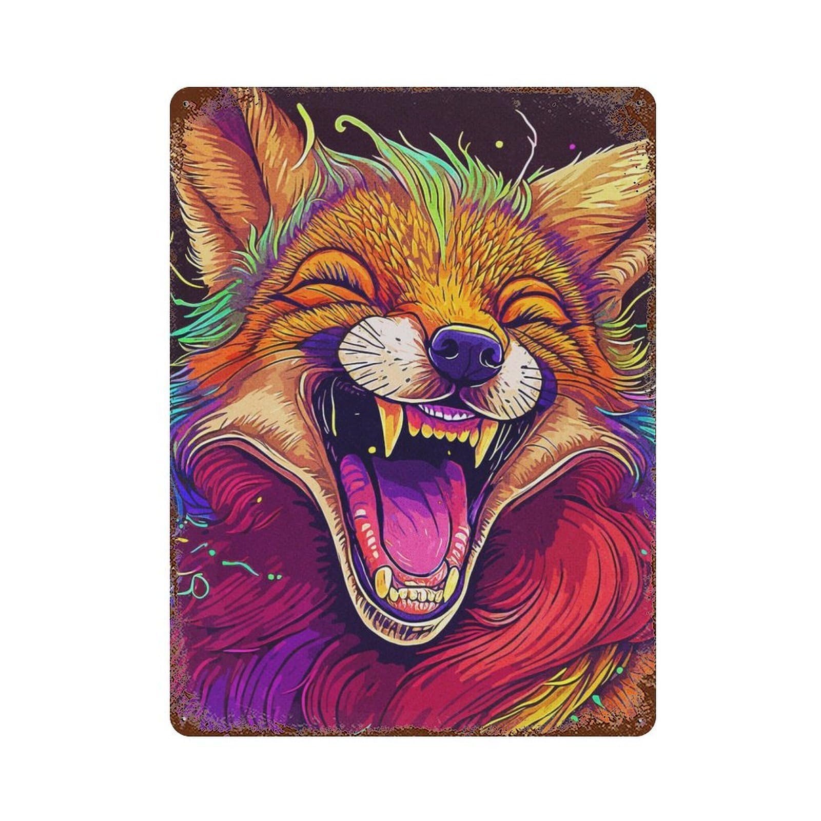 Laughing Wolf Decorative Tin Sign 15.7"x11.8", Retro Wall Decor for Living Room, Hallway And Home Decor