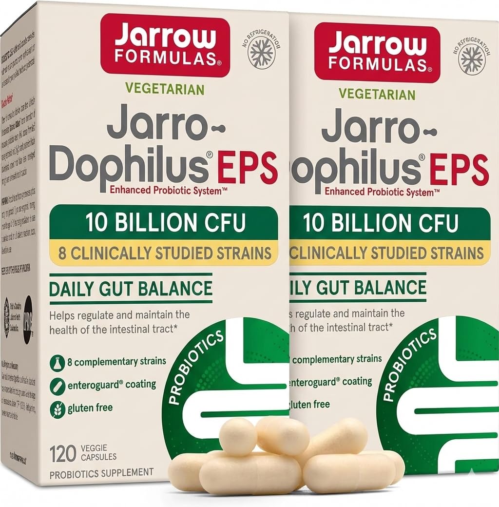 Jarrow Formulas Jarro Dophilus Probiotics 10 Billion CFU - Probiotic Supplement Capsules for Digestive Health & Gut Health for Women and Men, 120 Veggie Capsules (Pack of 2) 120 Count (Pack of 2)