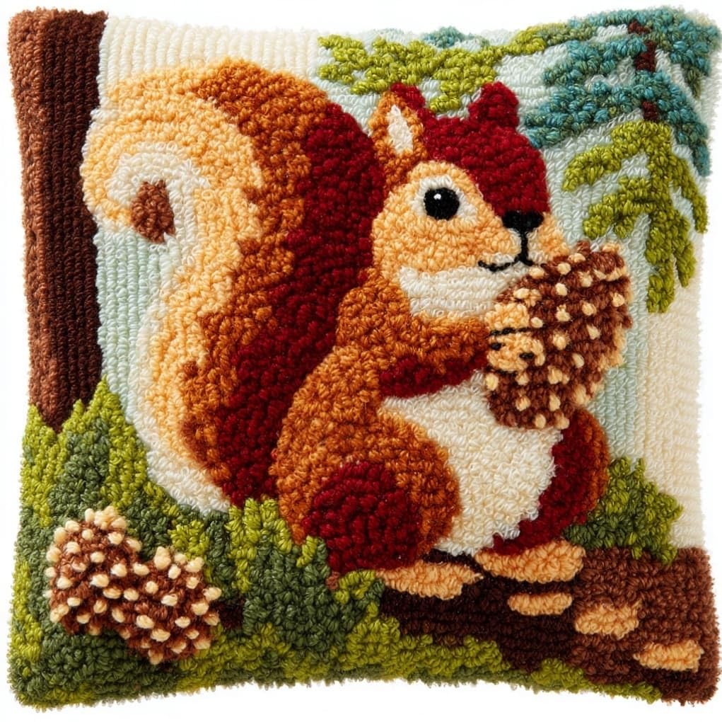 AxiangziK Latch Hook Cushion Kits for Beginners,Animal Squirrel