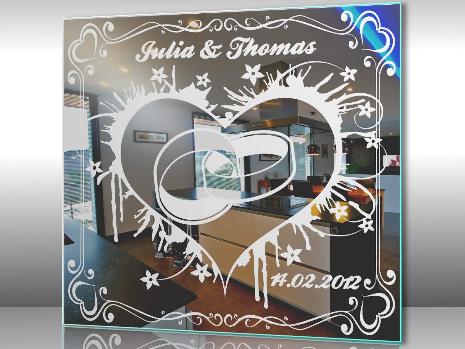 Spiegel mit Gravur Hochzeit 1 ★ Wandbild ★ Hochzeitstag ★ Ehe ★ Hochzeitsgeschenk ★ personalisiert