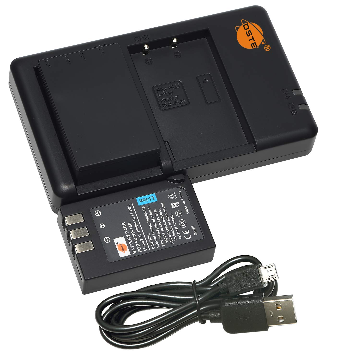 DSTE 7.4V 1900mAh NP-140 Lithium Battery Pack(2 Packs) and Dual Charger Compatible with Fuji FinePix S100FS S200EXR S200FS S205EXR Digital Camera