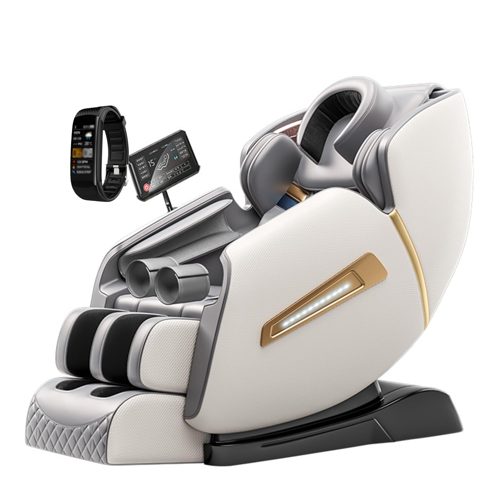 Sillón de Masaje de Cuerpo Entero, Gravedad Cero con Carril SL y Bluetooth Calefacción para Todo El Cuerpo Sillón de Masaje Reclinable Y-12B(Bianco)