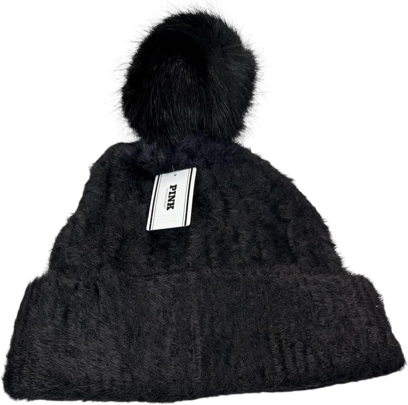 Victoria's Secret Pink Fuzzy Feels Pom Beanie Hat Black One Size New - Image 4