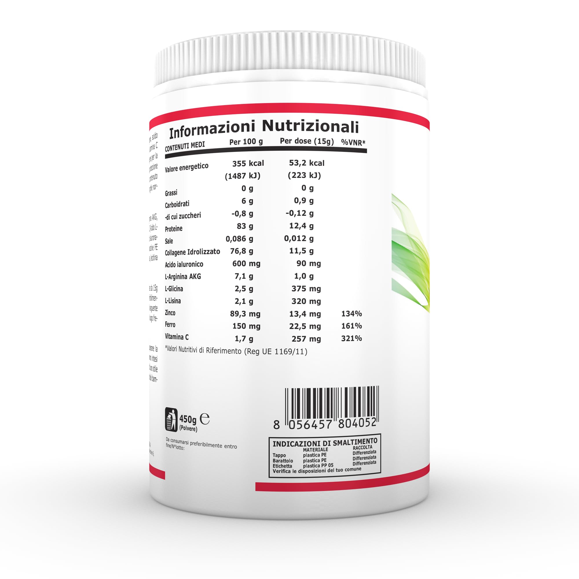Ultimate Italia - Top Skin Mela - 450g - Integratore di collagene e acido ialuronico per mantenere la pelle giovane e supportare cartilagini, legamenti e tendini