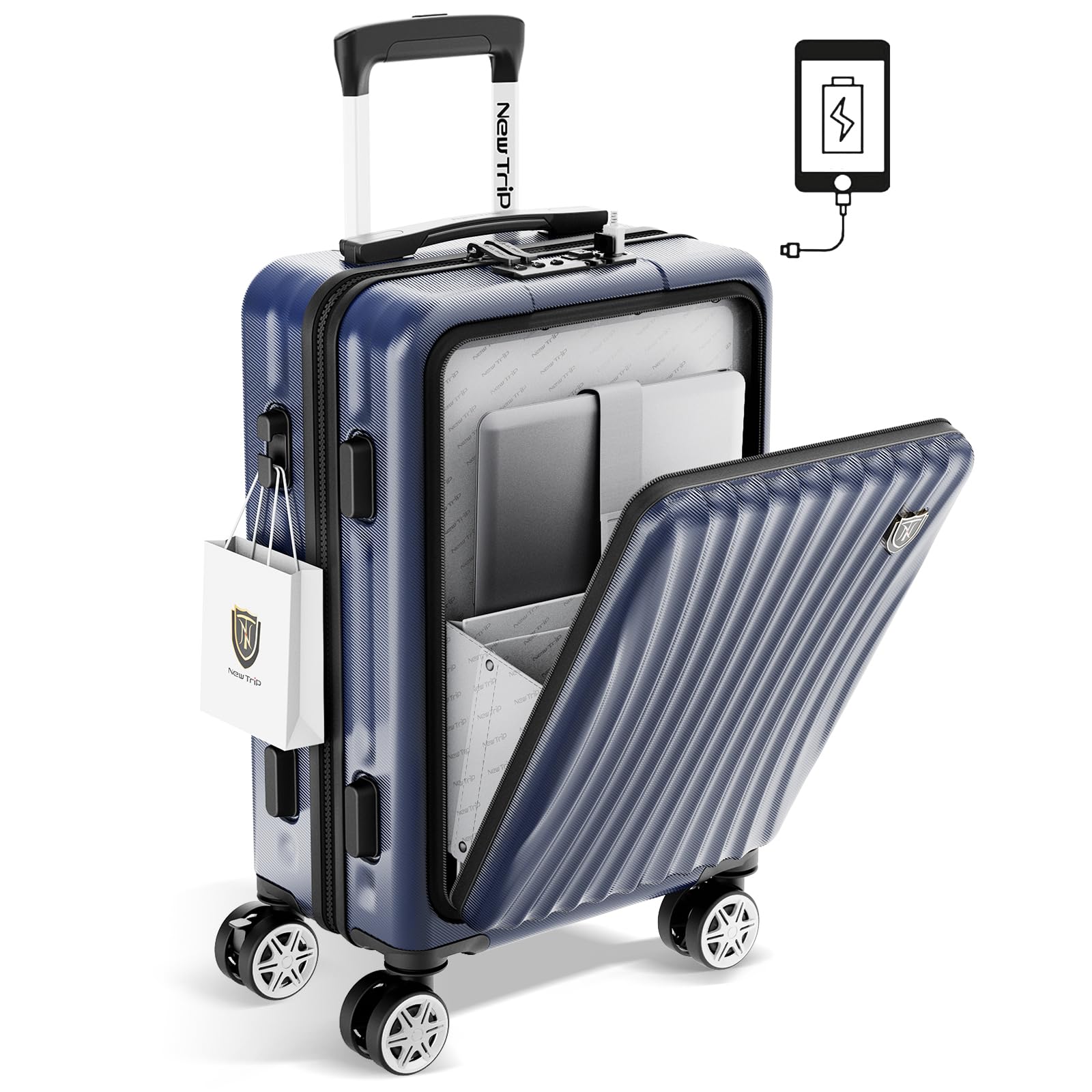 機内持込対応フロントオープン キャリーケース Sサイズ ブルー 超軽量 40L Amazon | [New Trip] スーツケース フロントオープン 機内持ち込み