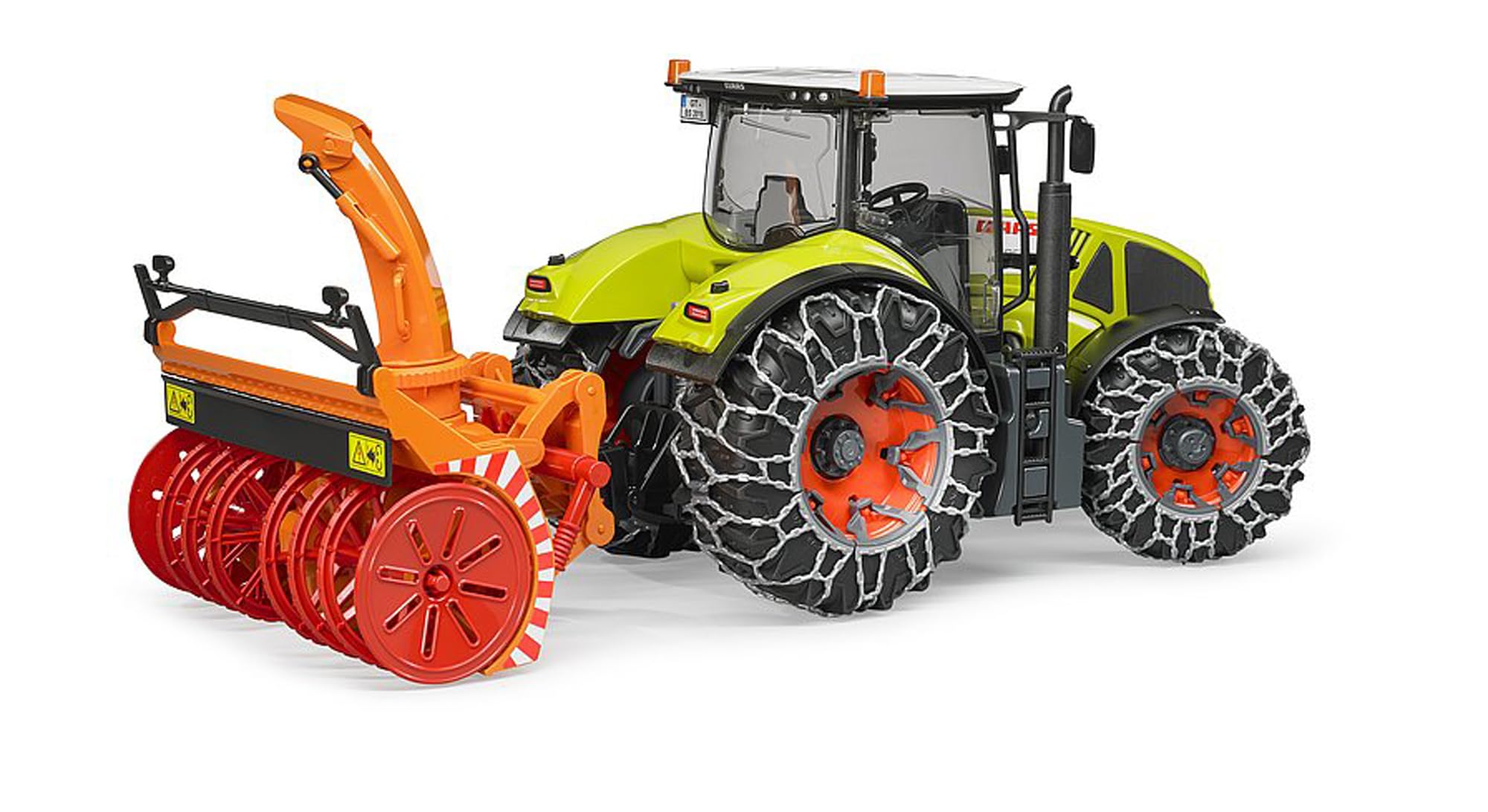 bruder 03017 - Claas Axion 950 con catene da neve e spazzaneve, trattore, servizio invernale, spazzaneve