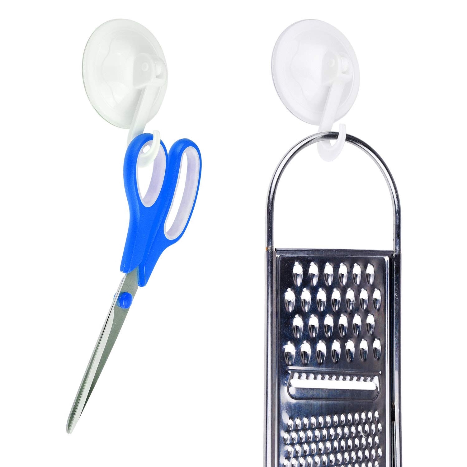 Suction Cup Hooks, Pack of 12 - Locking System - Extra Strong Vacuum Suction Power - Ideal Kitchen or Bathroom Hangers - for Towels, Bathrobes, Coats, Pans, Tools, etc. - No Drilling, Screws or Glue.