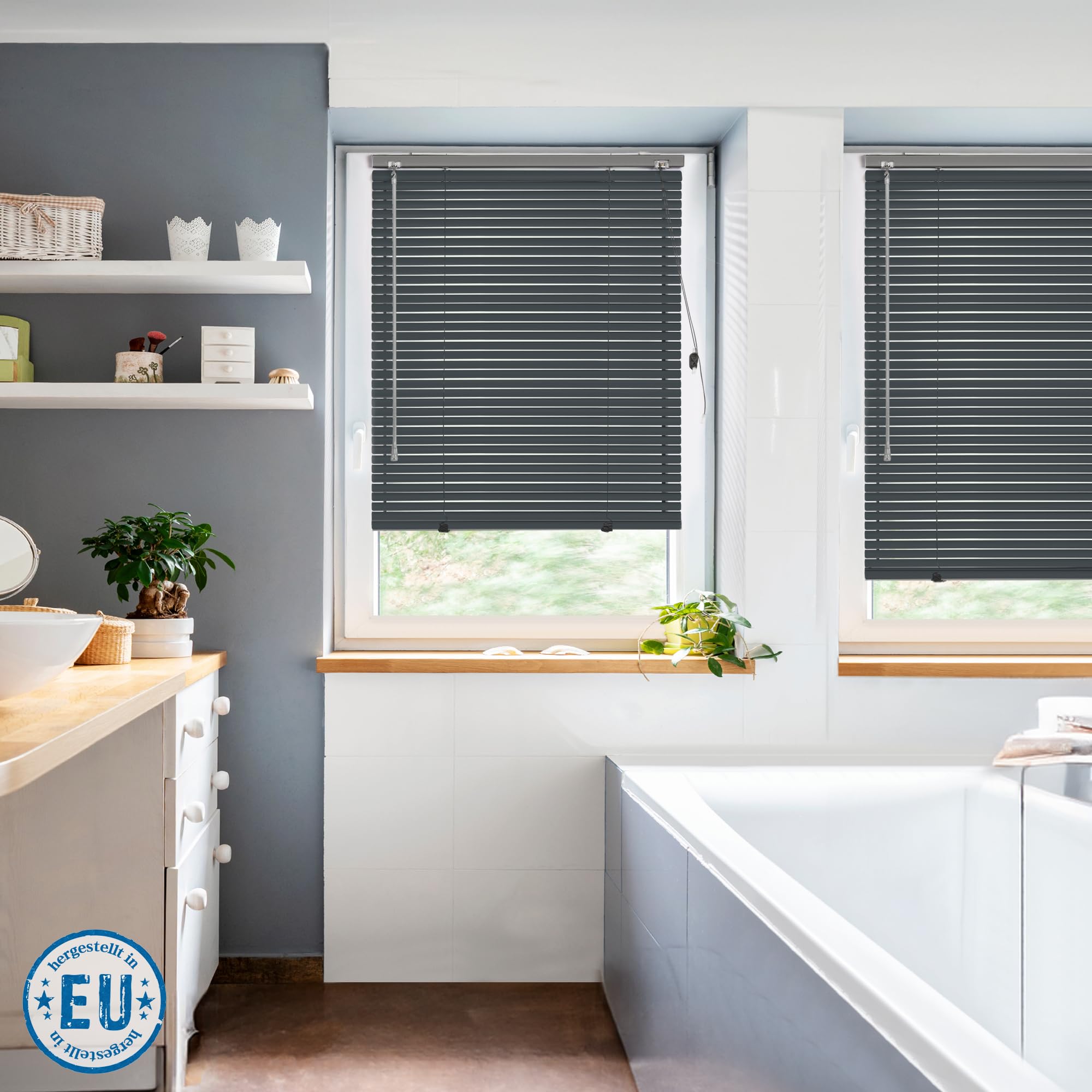 Jalousiescout Persiana Veneciana sin luz Persiana Veneciana de Aluminio, innovadora tecnología de oscurecimiento, protección de la intimidad, sin taladrar, 150 x 250 cm, Gris Oscuro Mate