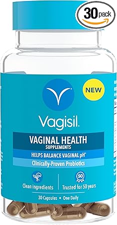 Vagisil Vaginal Health Supplements, Clinically-Proven Probiotics, Promotes Vaginal Health, Clean Ingredients, Helps Balance Vaginal pH, Just 1 Capsule Daily, 30 Capsules