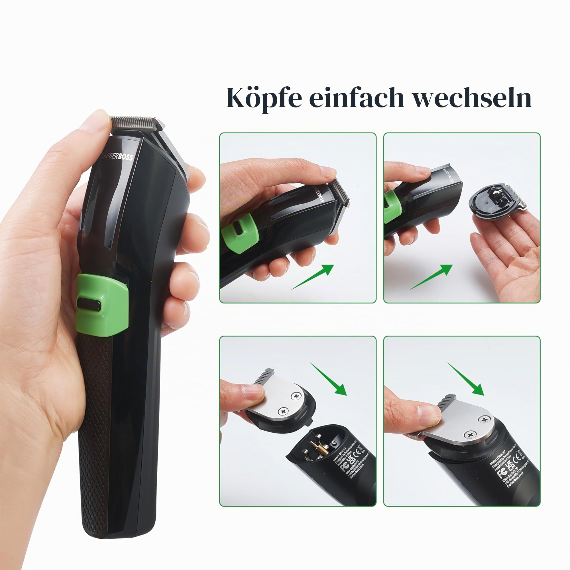 BarberBoss All-in-One Herren Grooming Kit - Bartschneider, Haarschneidemaschine, Nasen- und Ohrenpflege, schnurloser Haarschneider, Gesichtspflege, USB-wiederaufladbar, wasserdicht