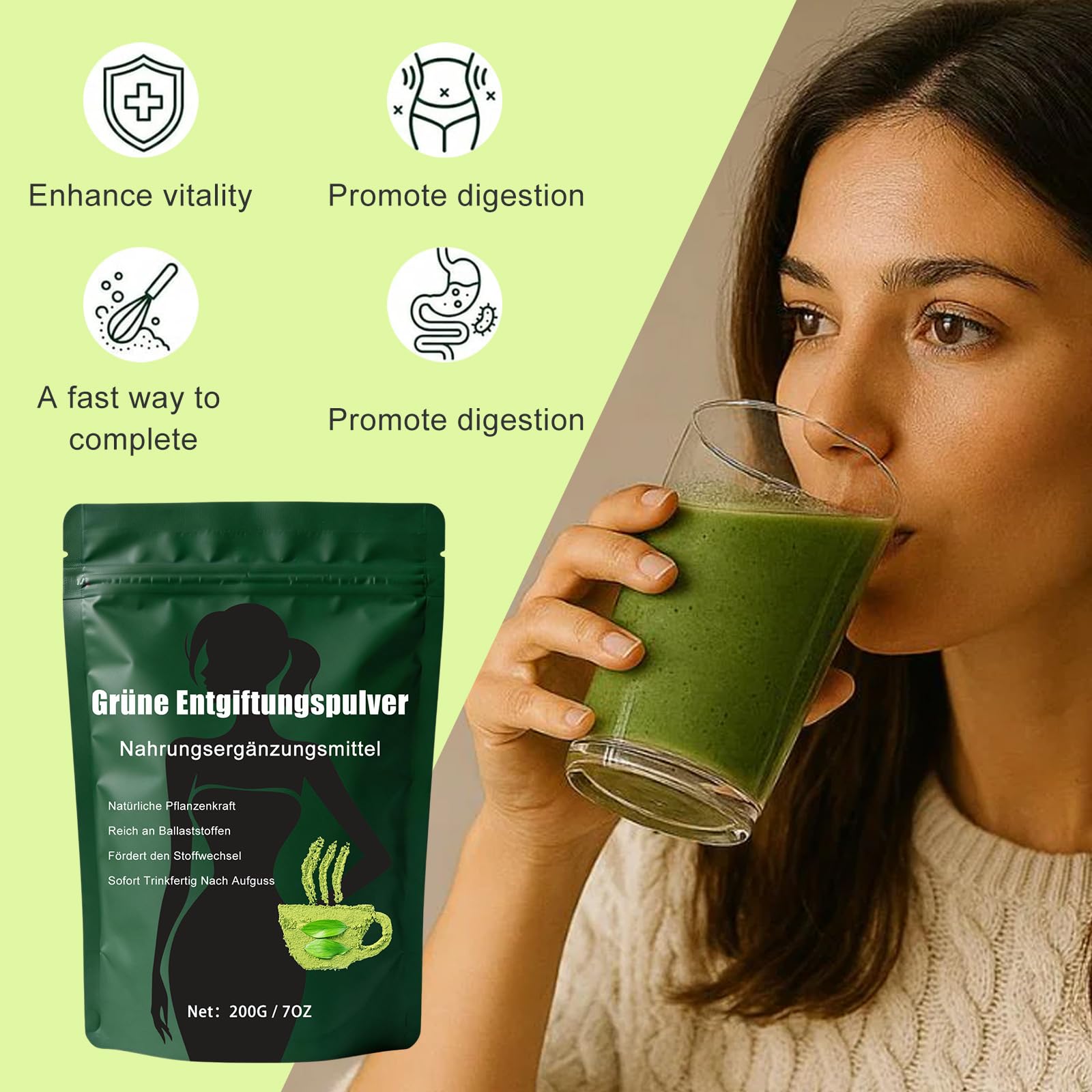 Grüne Entgiftungspulver,Grünes Superfood Entgiftungspulver Helfer,Greens Pulver Helfer,200g Grüne Balance Stoffwechsel-Pulver,Stoffwechsel Helfer Für Energie & Wohlbefinden Und Sorgt Für Sanfte Pflege